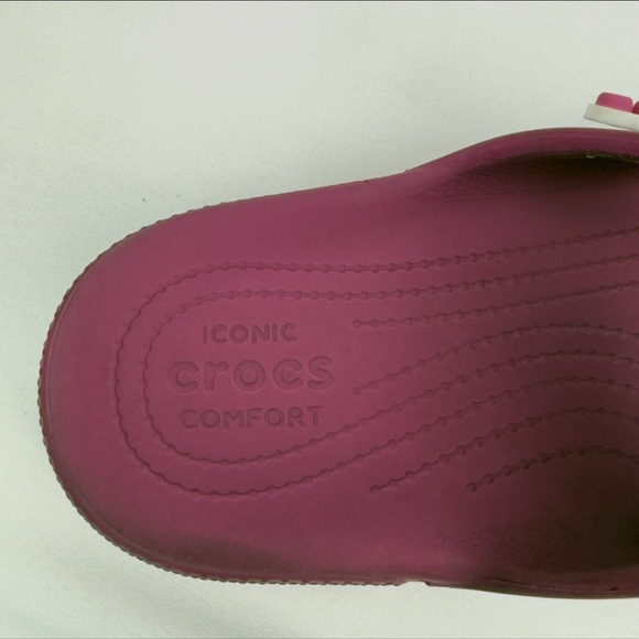 Crocs Pink Two-Strap Slide Sandals Sz M9 W11 Magenta Comfort Slip-On - Picture 7 of 10